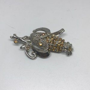 Vintage Silver Corn and crystal rhinestone brooch